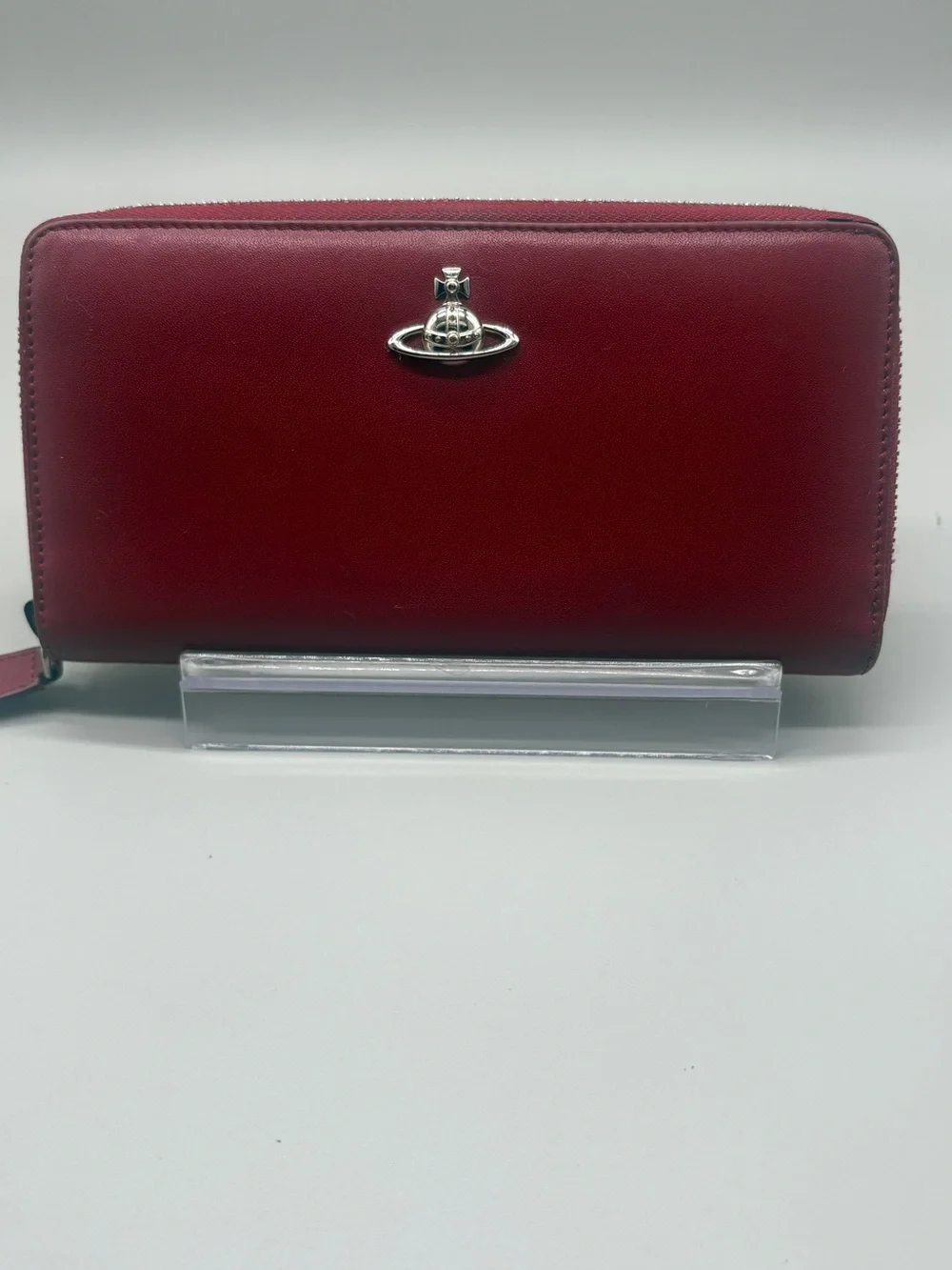 Vivienne Westwood Burgundy Zip-Around Leather Wallet with Orb Emblem